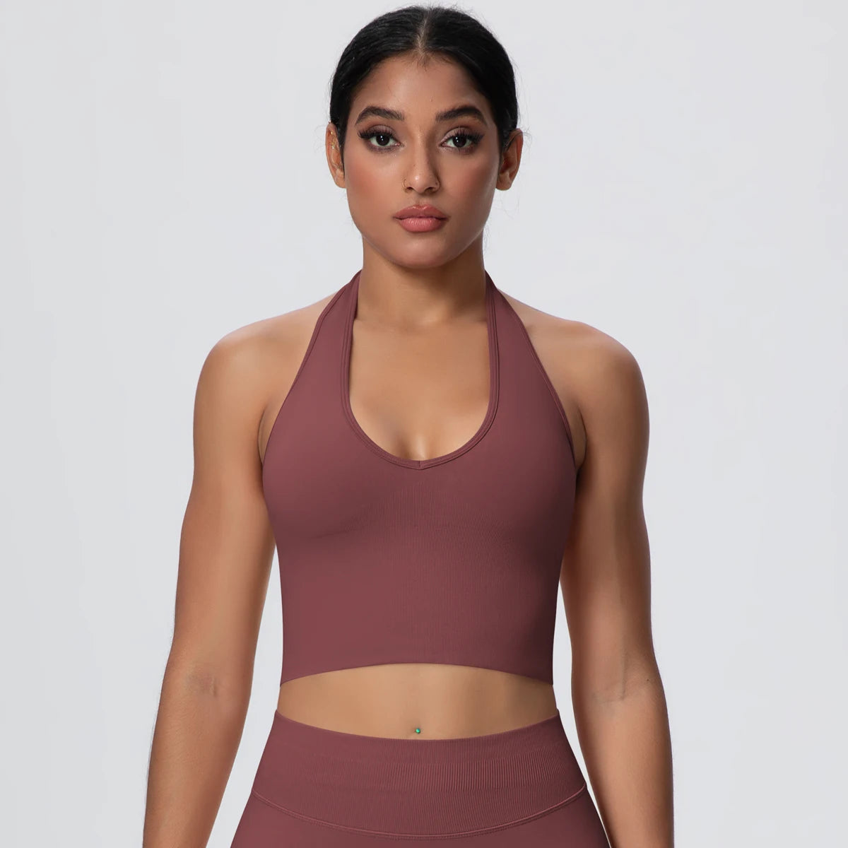 Women Backless Halter Sports Bra Naked Feel Yoga Gym Workout Crop Top