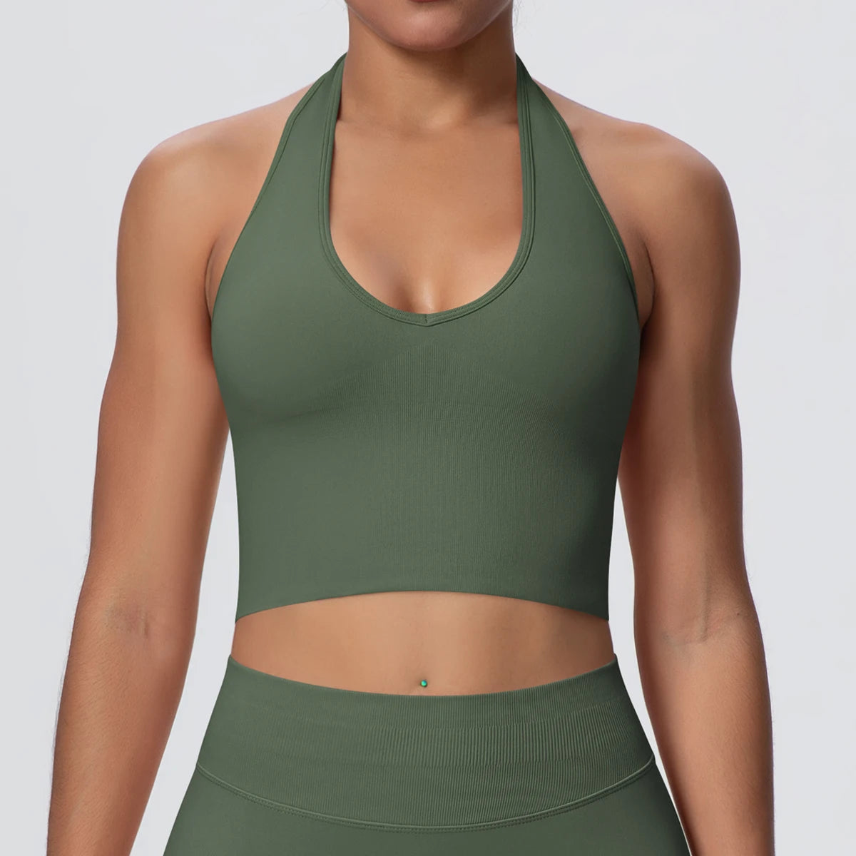 Women Backless Halter Sports Bra Naked Feel Yoga Gym Workout Crop Top
