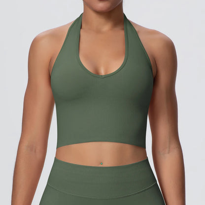 Women Backless Halter Sports Bra Naked Feel Yoga Gym Workout Crop Top