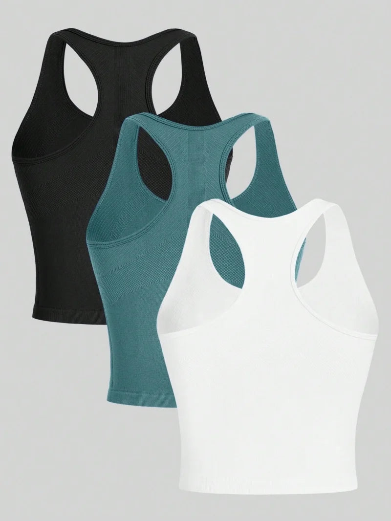 3 Pack Yoga Crop Tops | Seamless Gym Workout Tanks