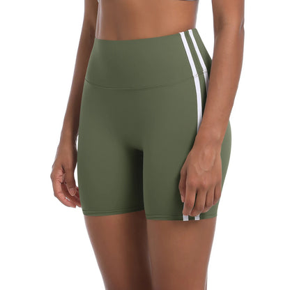 Women High Waist Yoga Shorts Double Stripe Gym Fitness Tummy Control Pants