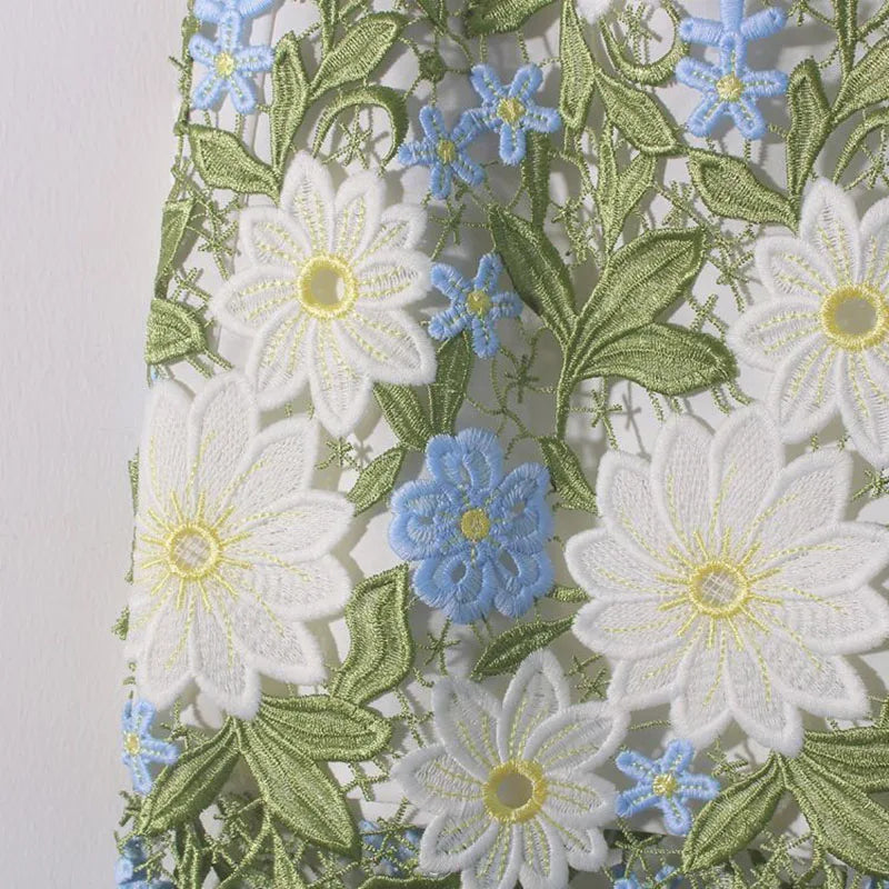 Women’s Crochet Lace High Waist Skirt Floral Embroidered Summer Skirt