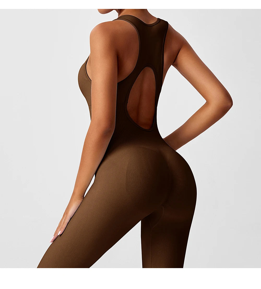 Seamless Peach Booty Bodysuit | V-Back Tummy Control Gym Jumpsuit
