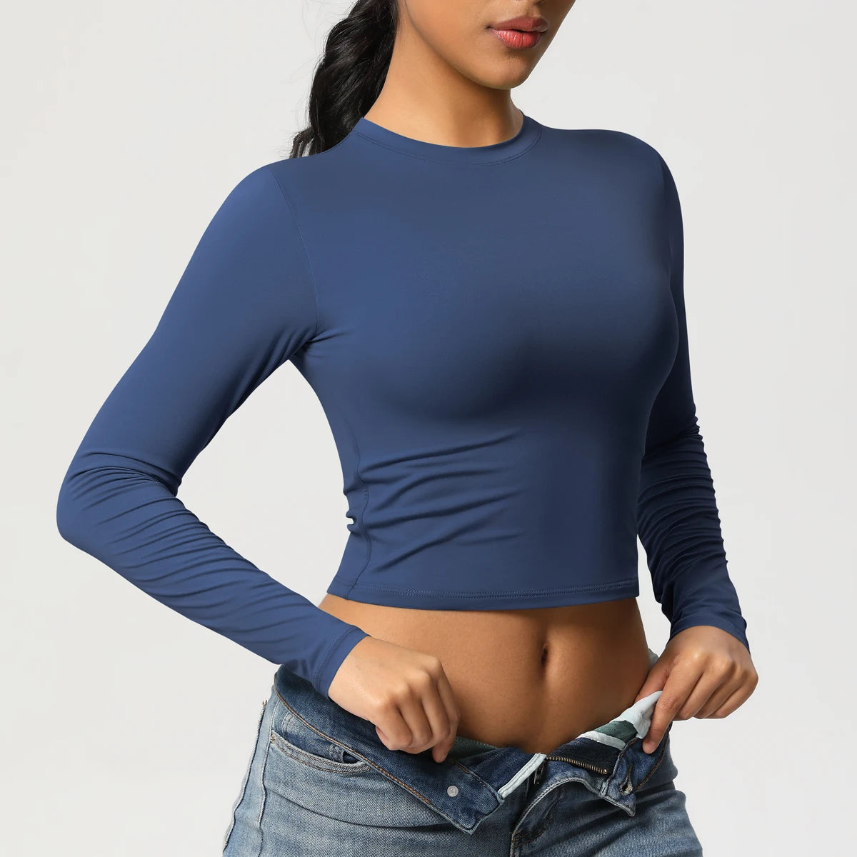Women Long Sleeve Yoga Shirt Quick Dry Gym Workout Running Fitness Crop Top