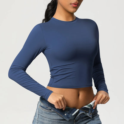Women Long Sleeve Yoga Shirt Quick Dry Gym Workout Running Fitness Crop Top