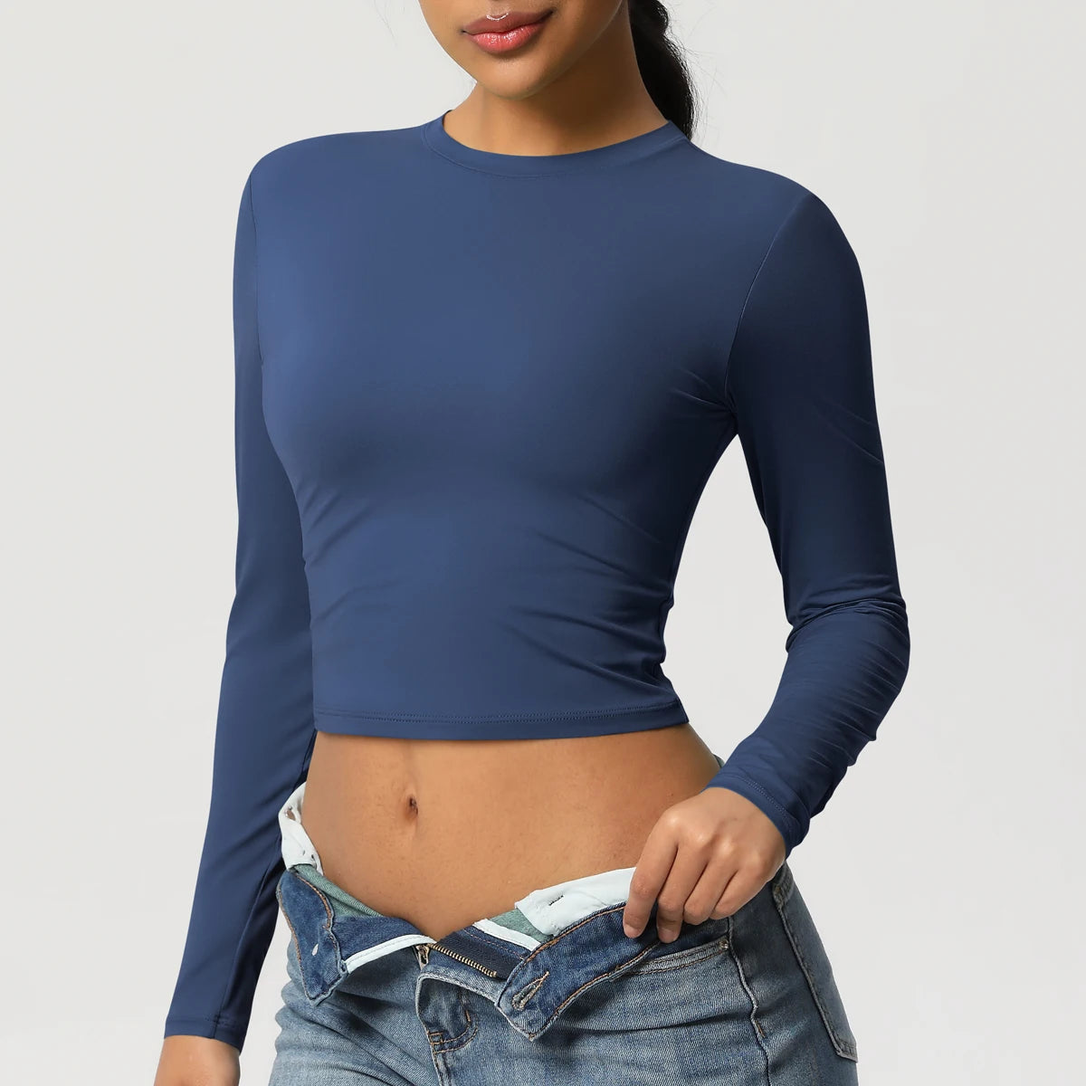 Women Long Sleeve Yoga Shirt Quick Dry Gym Workout Running Fitness Crop Top