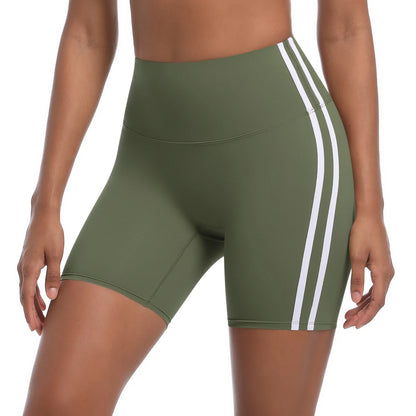 Women High Waist Yoga Shorts Double Stripe Gym Fitness Tummy Control Pants
