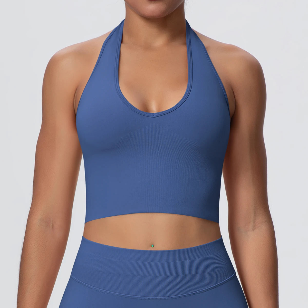 Women Backless Halter Sports Bra Naked Feel Yoga Gym Workout Crop Top