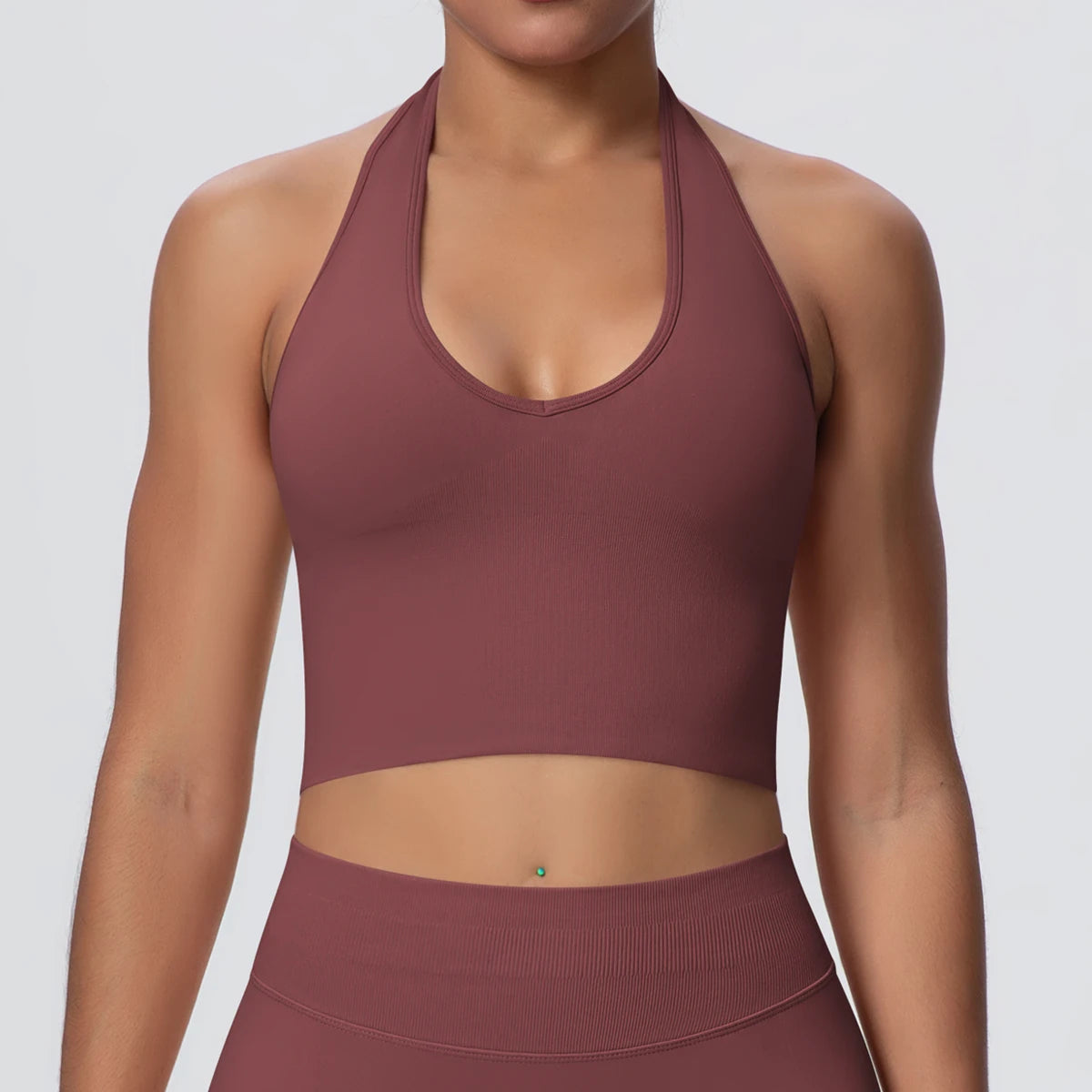 Women Backless Halter Sports Bra Naked Feel Yoga Gym Workout Crop Top