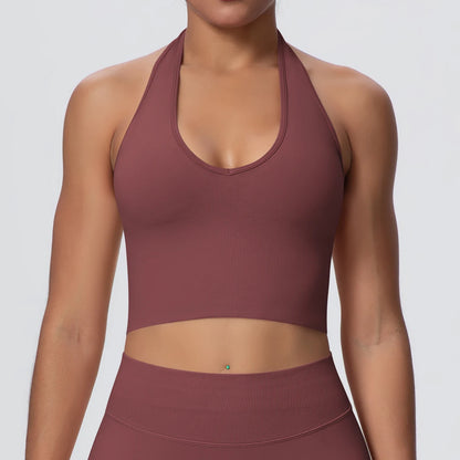 Women Backless Halter Sports Bra Naked Feel Yoga Gym Workout Crop Top