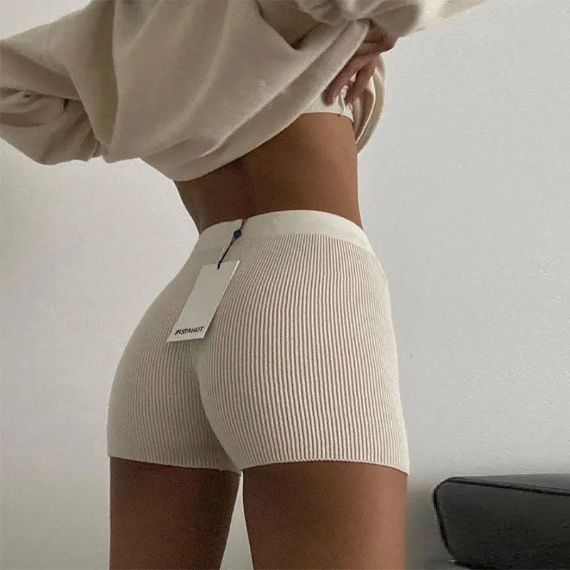 Women High Waist Tight Shorts Yoga Running Fitness Crochet Knitted Summer Pants