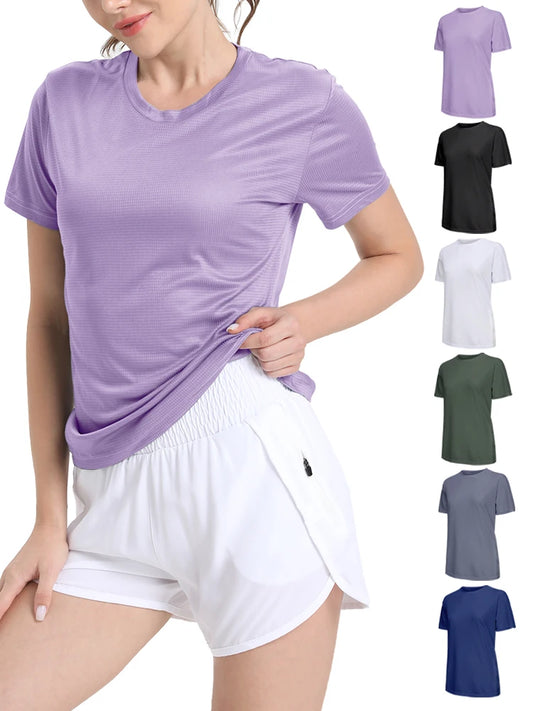 Women Quick Dry Running Gym Sport T-Shirt Breathable Lightweight Fitness Top