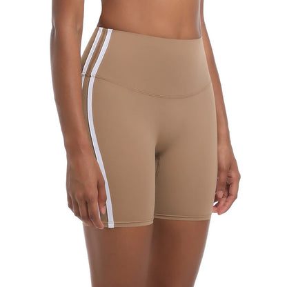Women High Waist Yoga Shorts Double Stripe Gym Fitness Tummy Control Pants