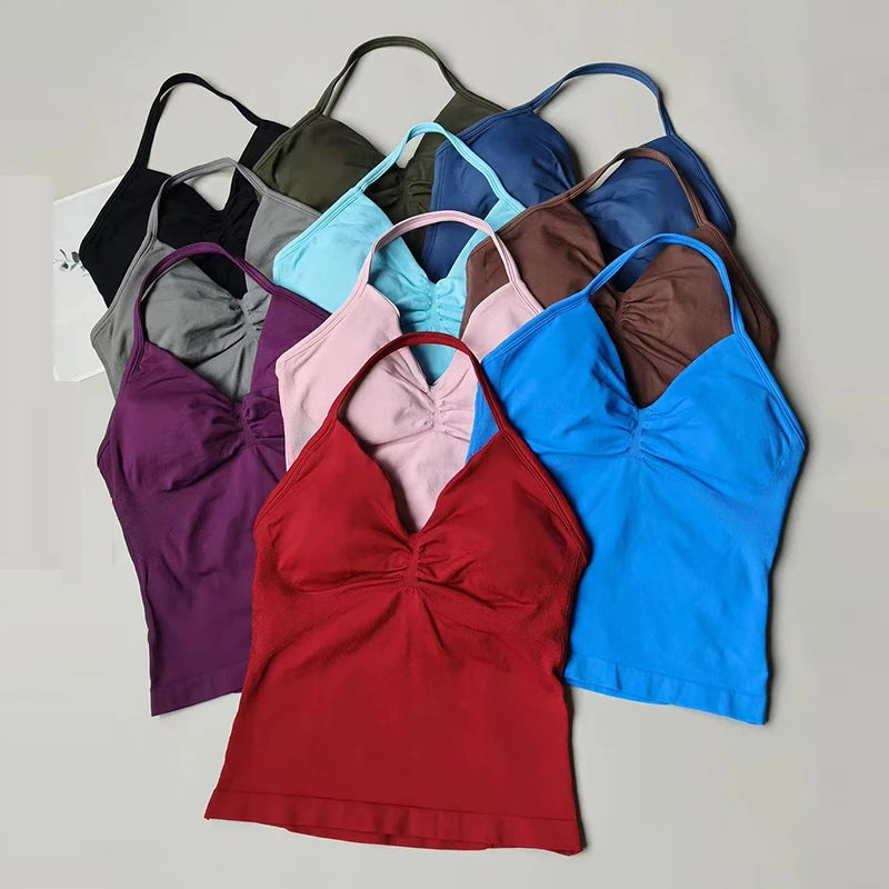 Women Backless Sports Bra Halter Gym Yoga Top Push Up Fitness Vest