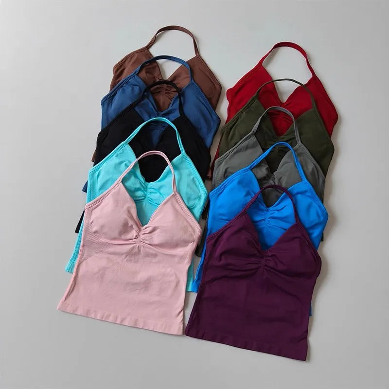 Women Backless Sports Bra Halter Gym Yoga Top Push Up Fitness Vest