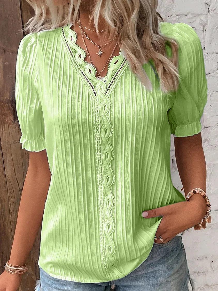 Women V Neck Hollow Top Summer Loose Short Sleeve Plus Size Blouse 2026