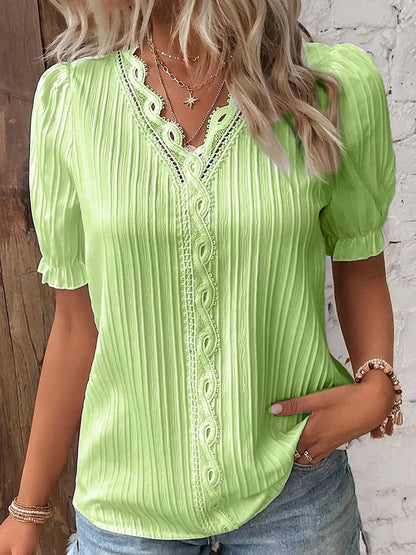 Women V Neck Hollow Top Summer Loose Short Sleeve Plus Size Blouse 2026