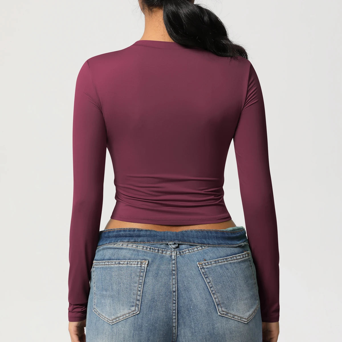 Women Long Sleeve Yoga Shirt Quick Dry Gym Workout Running Fitness Crop Top