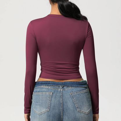 Women Long Sleeve Yoga Shirt Quick Dry Gym Workout Running Fitness Crop Top