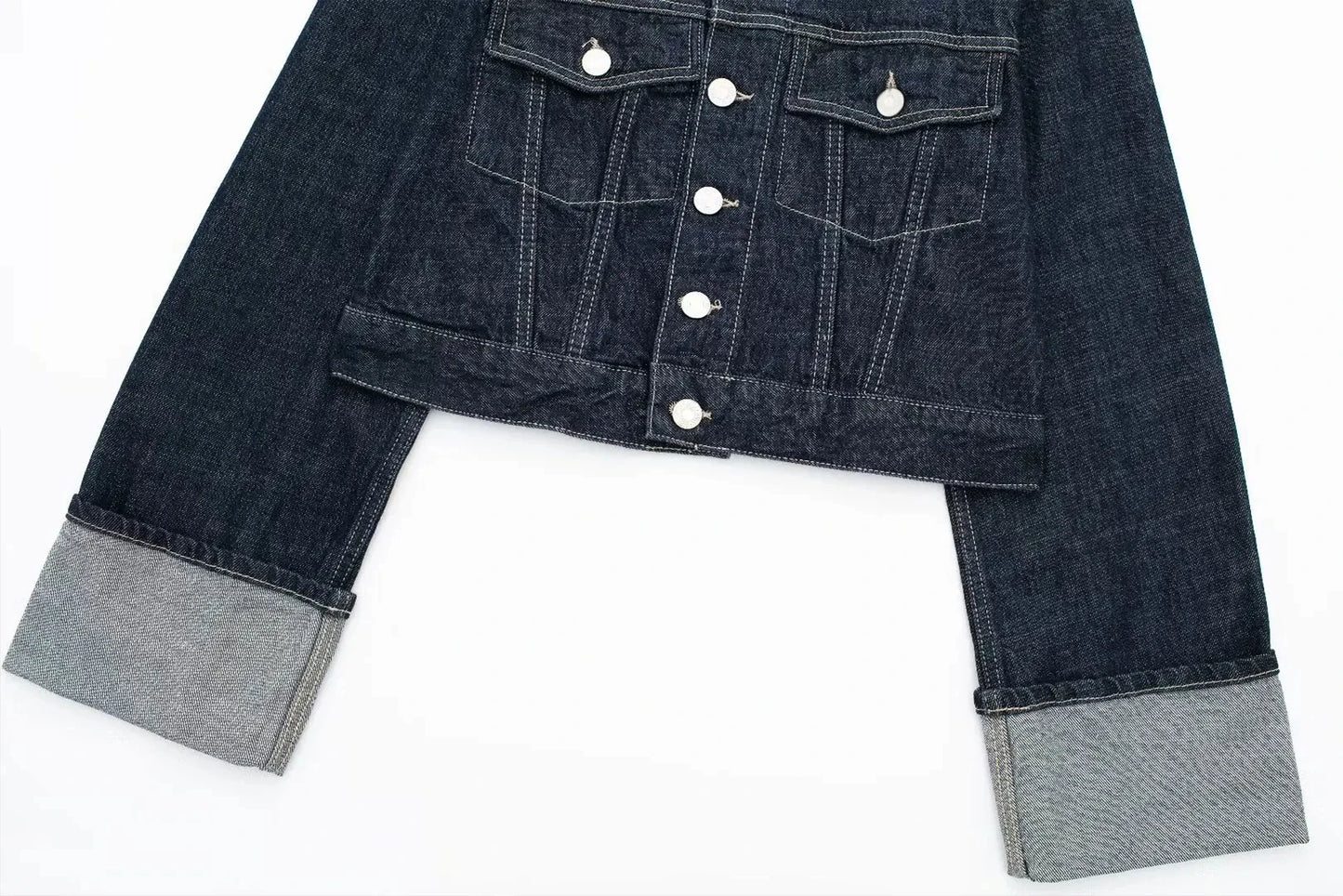 HH Women Denim Set Crop Jacket Wide Leg Jeans Vintage 2 Piece Outfit