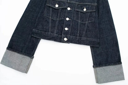 HH Women Denim Set Crop Jacket Wide Leg Jeans Vintage 2 Piece Outfit