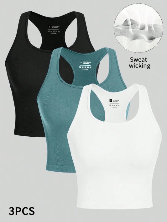 3 Pack Yoga Crop Tops | Seamless Gym Workout Tanks