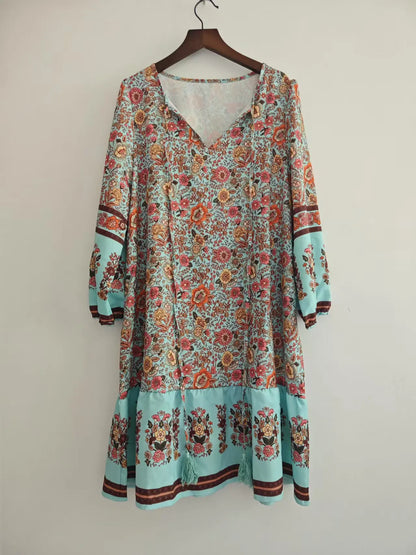Casual Print Loose Dress – Effortless Vintage Boho Style