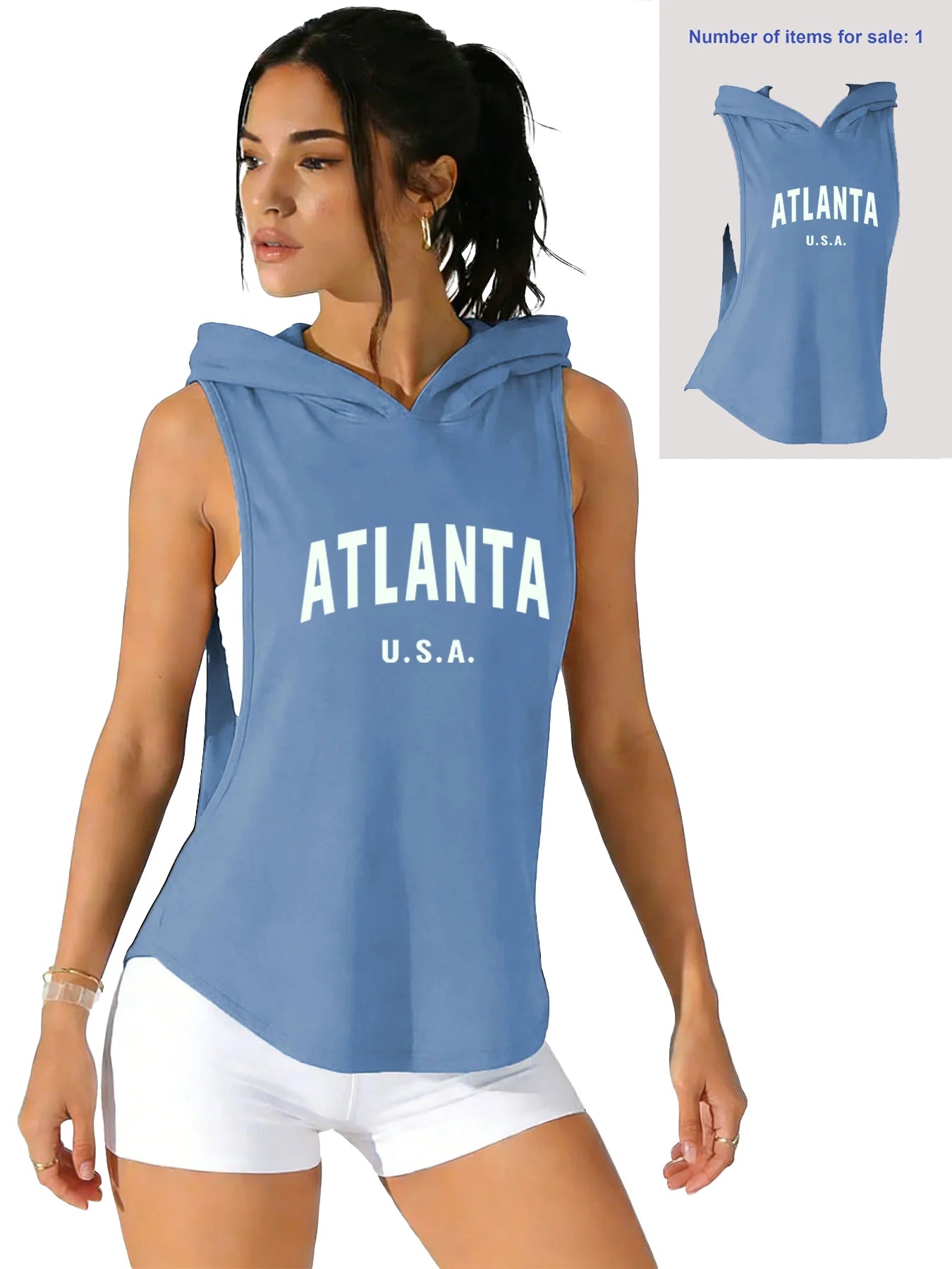 Women Sleeveless Hoodie Atlanta USA Tank Top Loose Side Split Casual Vest TikTok