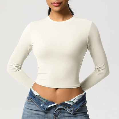 Women Long Sleeve Yoga Shirt Quick Dry Gym Workout Running Fitness Crop Top