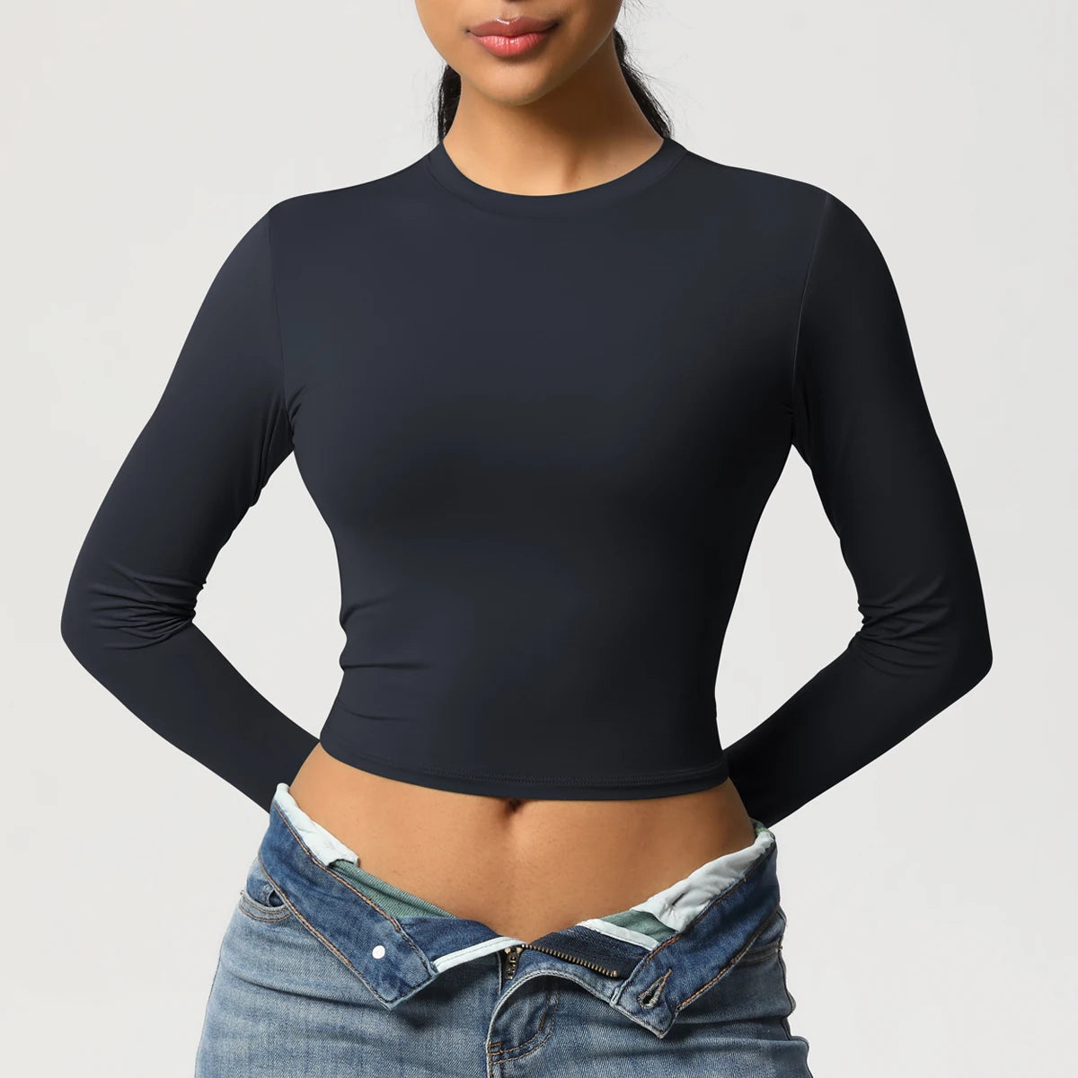 Women Long Sleeve Yoga Shirt Quick Dry Gym Workout Running Fitness Crop Top