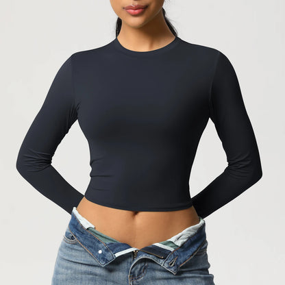 Women Long Sleeve Yoga Shirt Quick Dry Gym Workout Running Fitness Crop Top