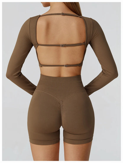 Women’s Gym Yoga Top | Square Neck Backless Fitness Outfit