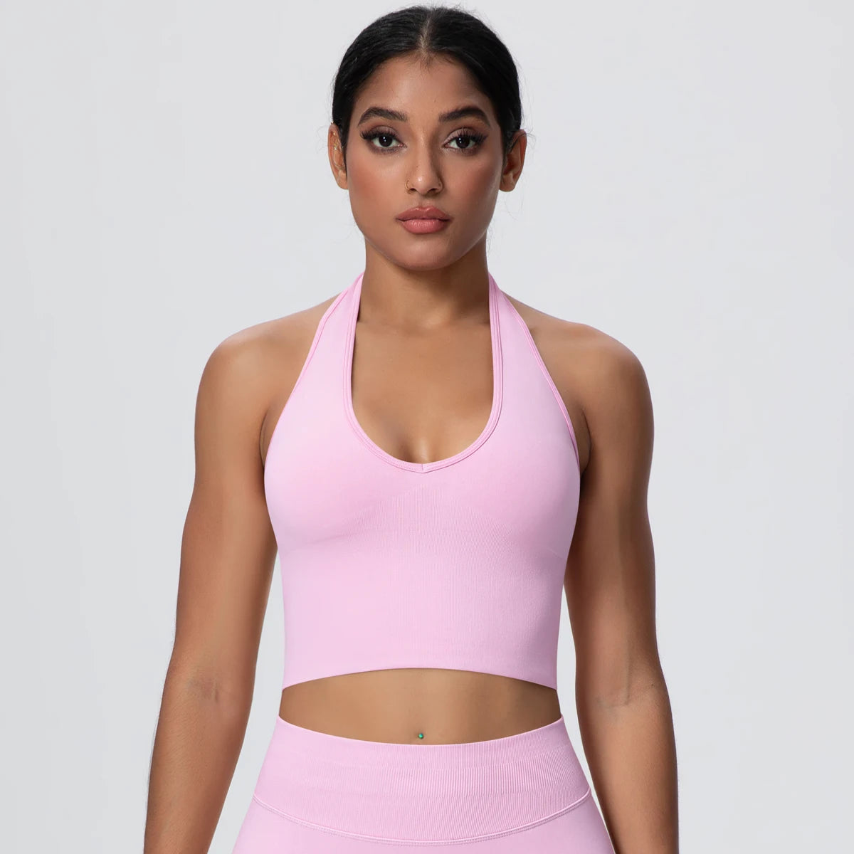 Women Backless Halter Sports Bra Naked Feel Yoga Gym Workout Crop Top