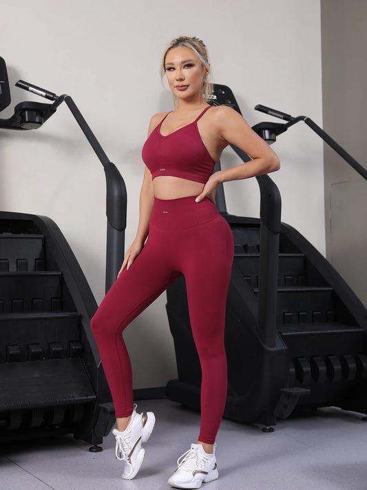 2 Piece Womens Seamless Yoga Set Sports Bra High Waist Leggings Gym Outfit