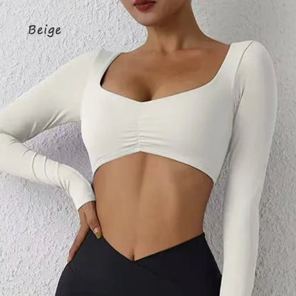 Women Gym Top Long Sleeve Nylon Yoga Shirt Tight Sports Fitness Top
