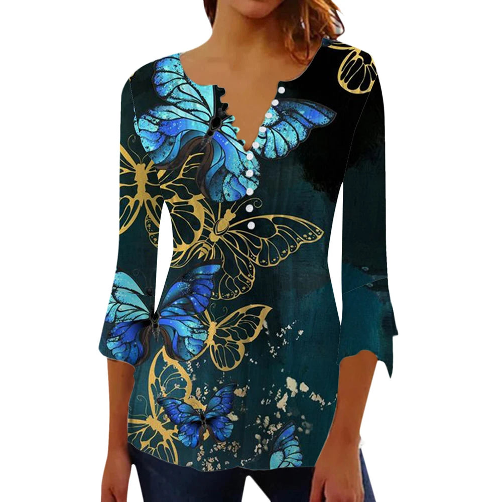 Women Floral V Neck T Shirt Summer Short Sleeve Casual Streetwear Top Holiday