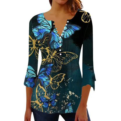 Women Floral V Neck T Shirt Summer Short Sleeve Casual Streetwear Top Holiday
