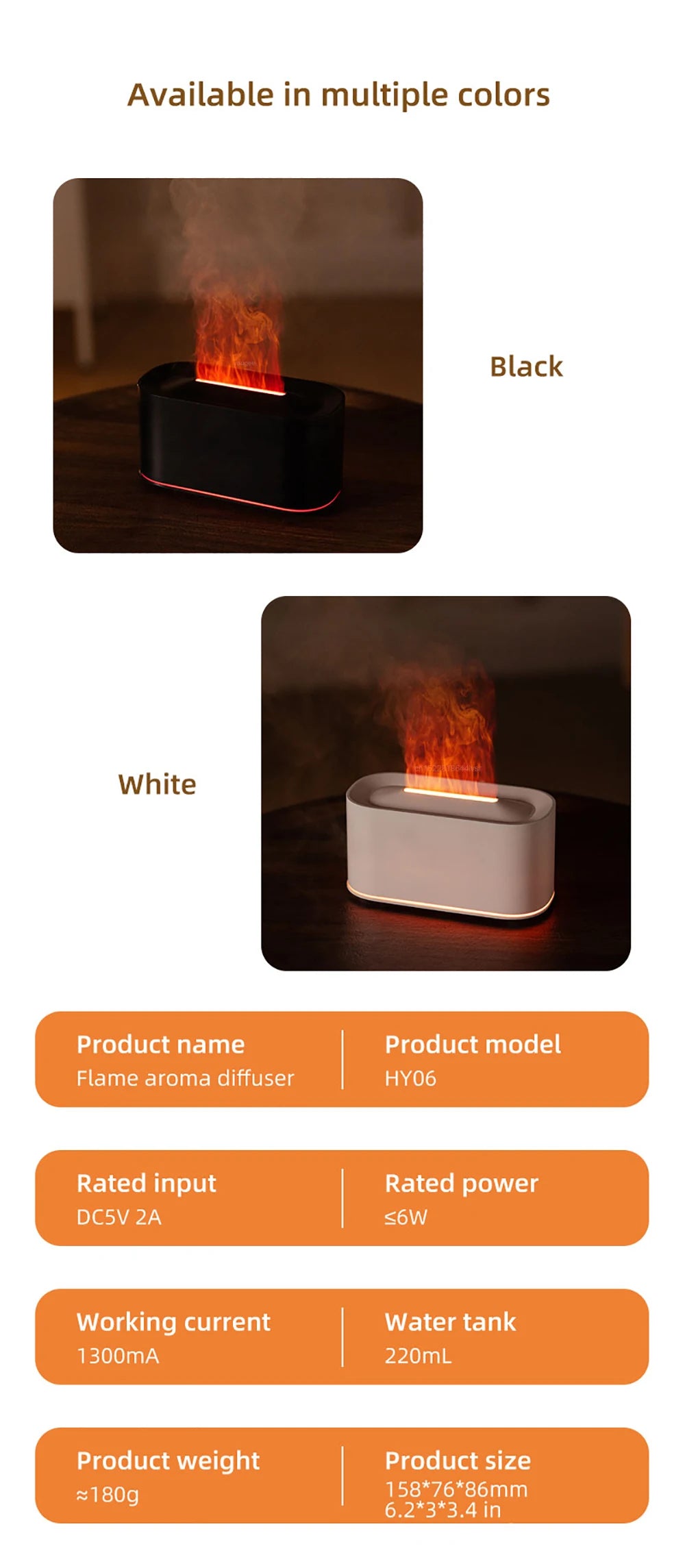 Flame Essential Oil Diffuser | Mini Air Humidifier with LED Night Light
