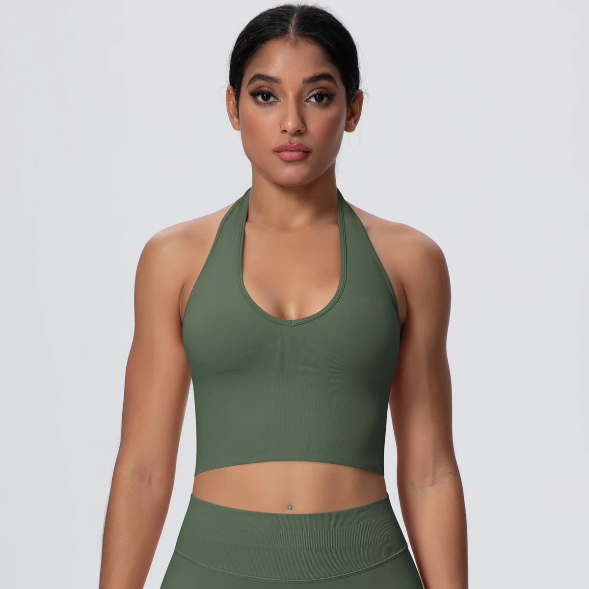 Women Backless Halter Sports Bra Naked Feel Yoga Gym Workout Crop Top