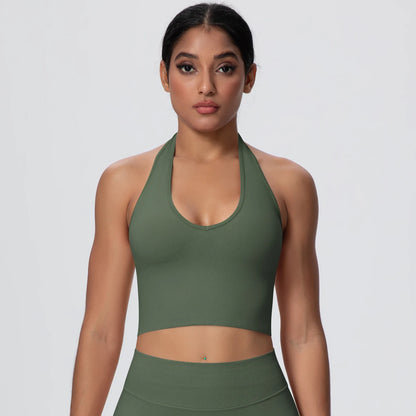 Women Backless Halter Sports Bra Naked Feel Yoga Gym Workout Crop Top