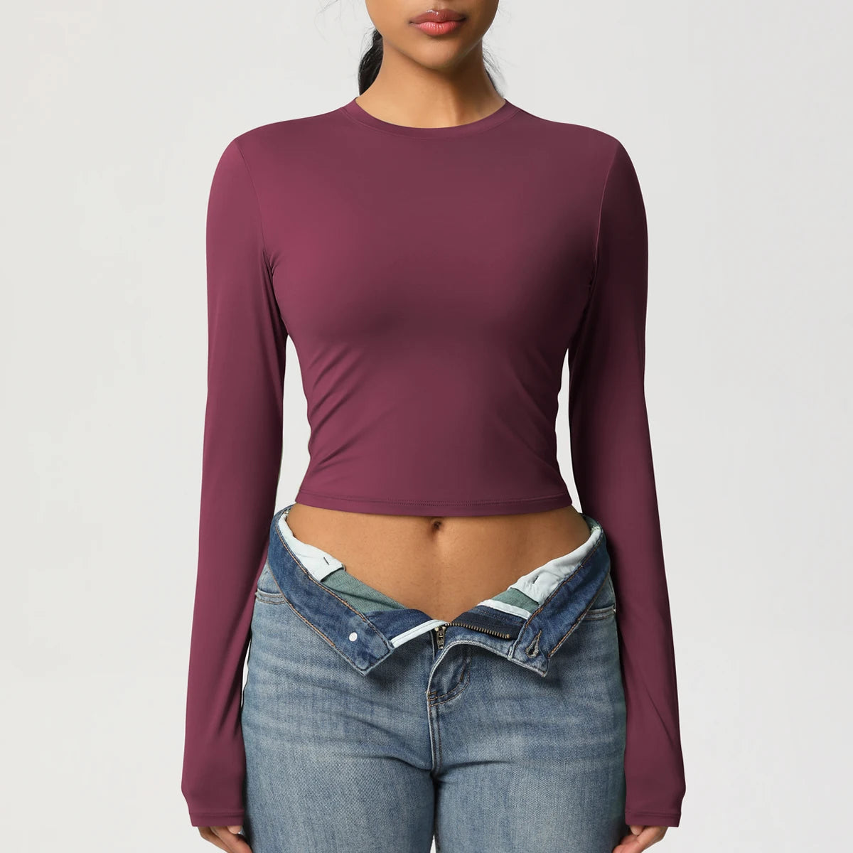 Women Long Sleeve Yoga Shirt Quick Dry Gym Workout Running Fitness Crop Top