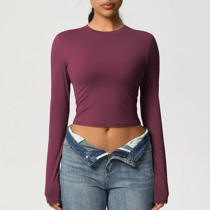 Women Long Sleeve Yoga Shirt Quick Dry Gym Workout Running Fitness Crop Top