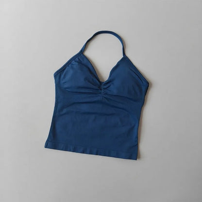 Women Backless Sports Bra Halter Gym Yoga Top Push Up Fitness Vest