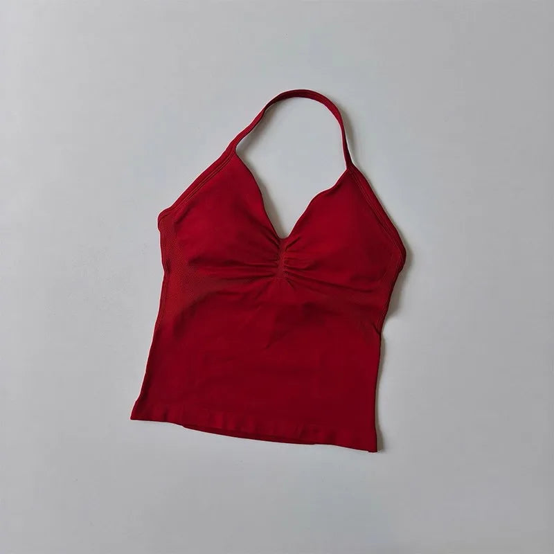 Women Backless Sports Bra Halter Gym Yoga Top Push Up Fitness Vest