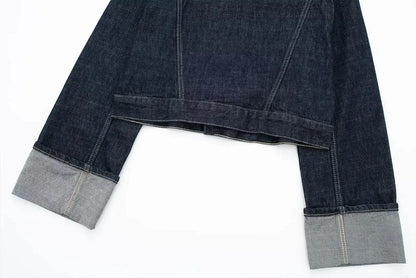 HH Women Denim Set Crop Jacket Wide Leg Jeans Vintage 2 Piece Outfit