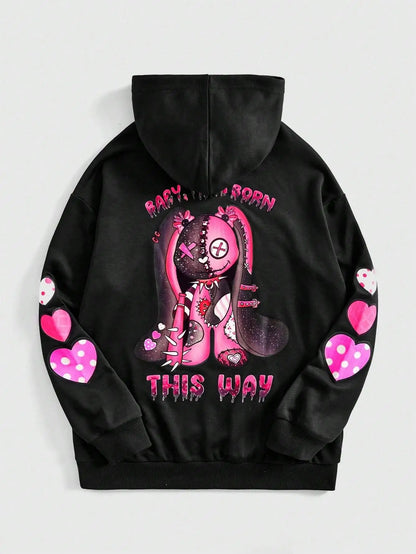 Women’s Cute Horror Bear Hoodie Pink Oversized Streetwear Hoodie