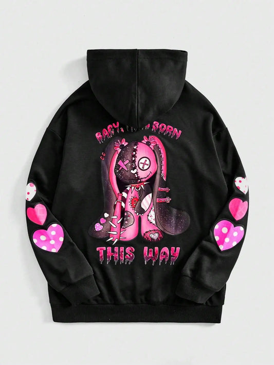 Women’s Cute Horror Bear Hoodie Pink Oversized Streetwear Hoodie