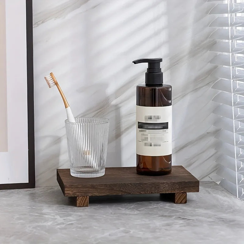 1Pc Wooden Bathroom Tray Pedestal Stand Bathroom Decor Decorative Wooden Riser Kitchen Soap Dish Holder for Vanity Counter