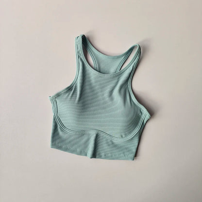 Womens Ribbed Sports Bra High Impact Padded Gym Running Yoga Fitness Top
