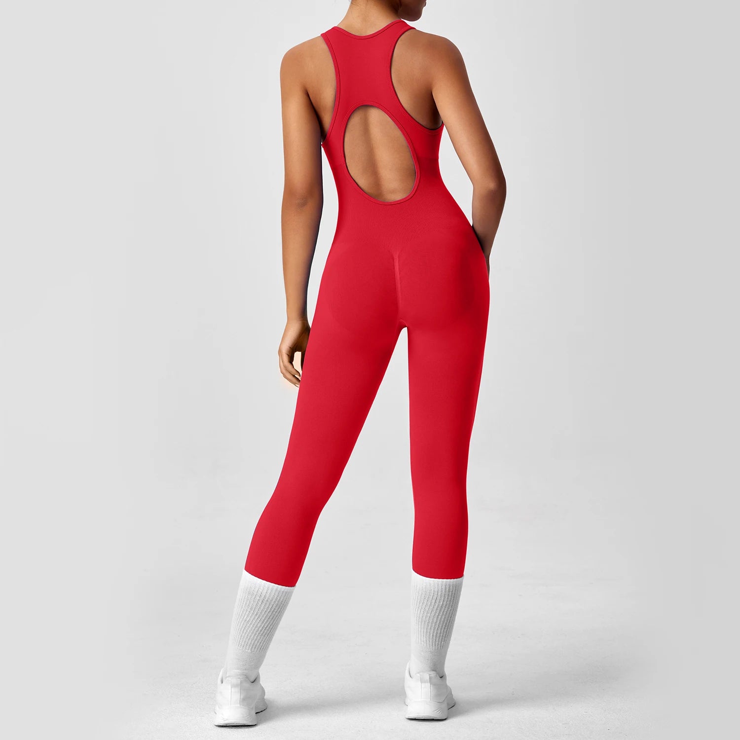 Seamless Peach Booty Bodysuit | V-Back Tummy Control Gym Jumpsuit